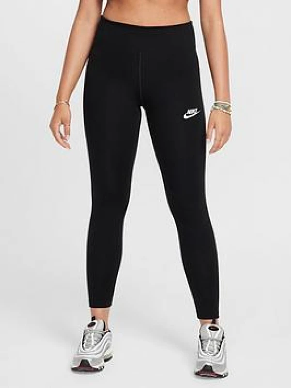 Image of Nike Sportswear Essential Big Kids (Girls') Mid-Rise Leggings - Black Female S