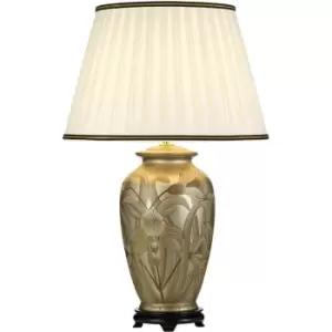 image of Elstead - LightBox Dian Ceramic Table Lamp Hand Painted Leaves Decor, Tall Empire Ivory Cotton Shade