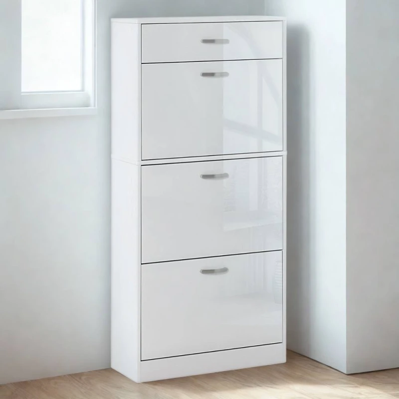 Image of Pirlo Plush 4 Drawer Hallway Shoe Storage Cabinet With Shelf White White Unisex