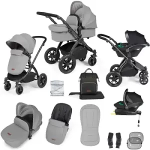 image of Ickle Bubba Stomp Luxe All-in-One Premium i-Size Travel System with ISOFIX Base, Black / Pearl Grey / Black