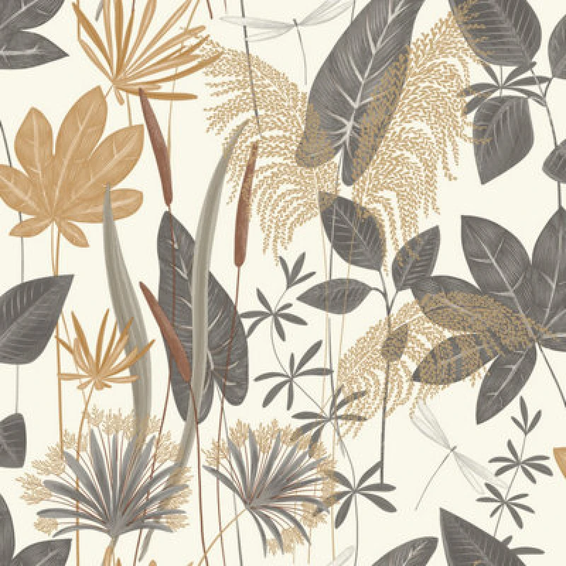 Image of Grandeco Foliage Sprigs Loma Textured Wallpaper, Grey