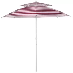 Image of Outsunny Double Canopy Beach Umbrella - Red Stripe