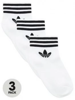 Image of Boys, adidas Originals Kids Trefoil Linear Sock 3 Pack - White, Size 2.5-5
