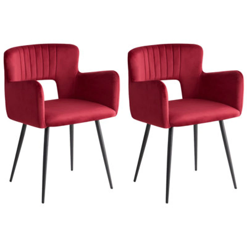Image of Beliani Set Of 2 Dining Chairs Sanilac Velvet Dark Red