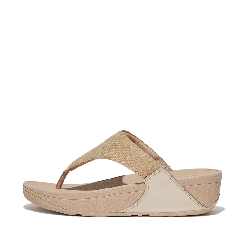 Image of Fitflop Womens Lulu Shimmerlux Toe Post Sandals UK Size 4 (EU 37) Latte Beige FIT084-LATTEB-4