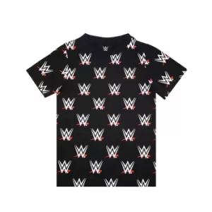Image of WWE Childrens/Kids Wrestling All Over Logo T-Shirt (5-6 Years) (Black)