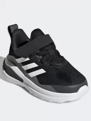 Image of adidas Fortarun Elastic Lace Top Strap Running Shoes, Black/White/Grey, Size 3
