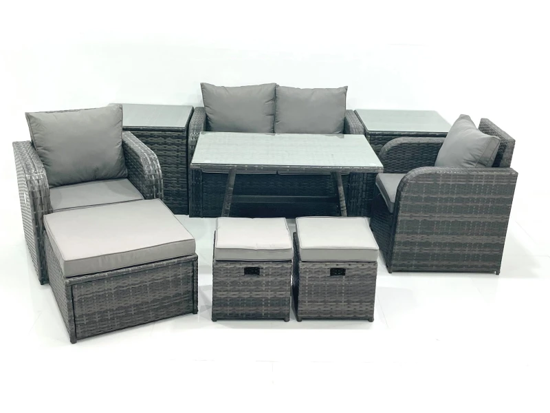 Image of Fimous Outdoor Garden Furniture Set with Reclining Chair 3 Footstool 2 Side Table Dark Grey