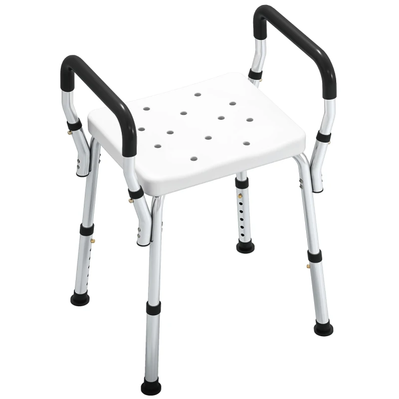 Image of HOMCOM HOMCOM Portable Bath Stool, Non-Slip Small Shower Chair with Adjustable Height in White White One Size Unisex 5063603063600