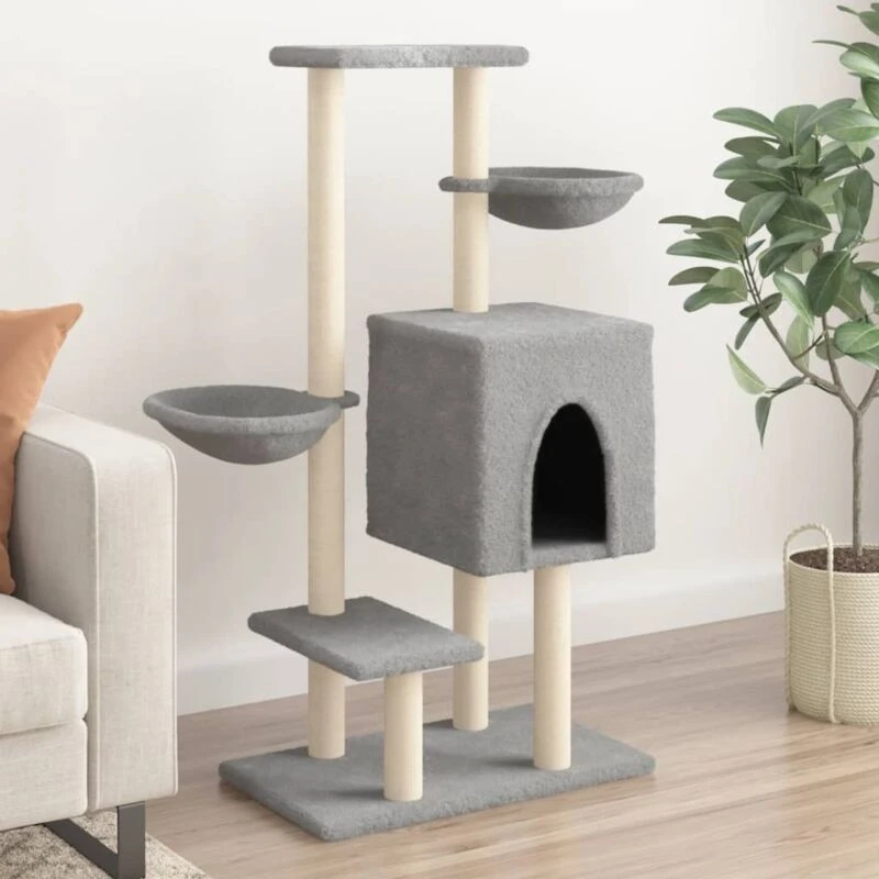Image of vidaXL Cat Tree with Sisal Scratching Posts Light Grey 117 cm, Grey 172119