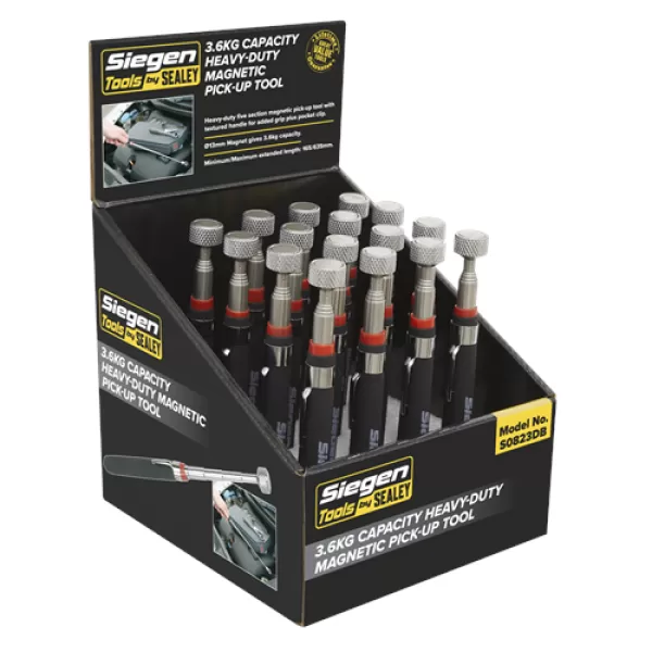 Image of Siegen S0823DB Heavy-Duty Magnetic Pick-Up Tool 3.6kg Capacity Display Box of 16