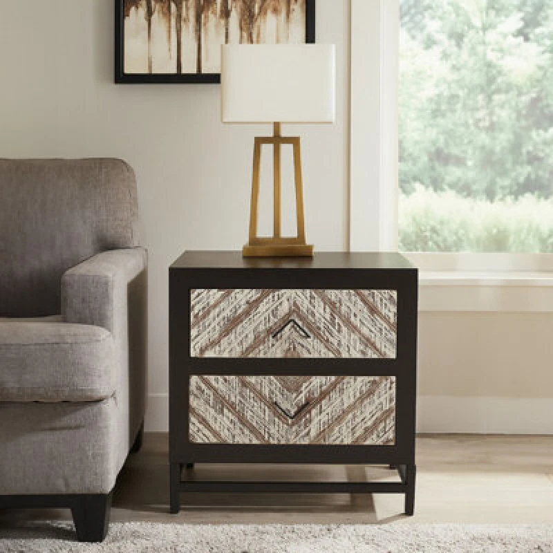 Image of Orsina Versatile Design Black 2 Drawer Bedside Table, Industrial Table For Bedroom, Everyday Use Lounge Table