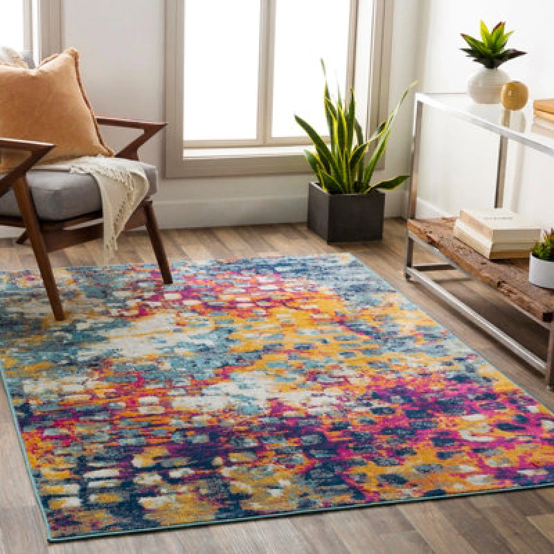 Image of Livabliss Abstract Modern Marble Saffron Amaya Area Rug 160 X 215cm - Easy Care, Non Shedding, Ideal For Living Room & Bedroom
