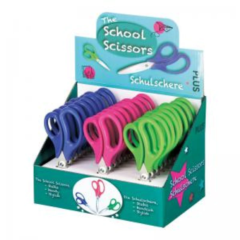 Image of Plus by Pentel Plus By Pentel School Scissors Display Pack Ergonomic Handle Stainless Steel 145mm Assorted Colours (Pack 24) 34567 34567