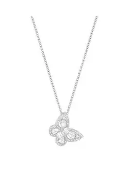 image of Simply Silver Sterling Silver 925 Silver Cubic Zirconia Butterfly Pendant Necklace, Silver, Women