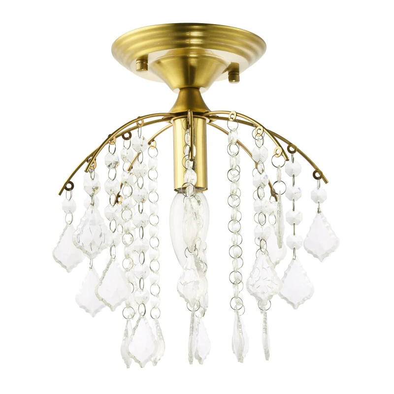 Image of Happy Homewares Traditional Crystal Glass Waterfall Ceiling Light in Brushed Gold Gold Unisex