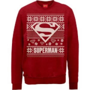 Image of DC Superman Christmas Knit Logo Red Christmas Sweatshirt - L - Red