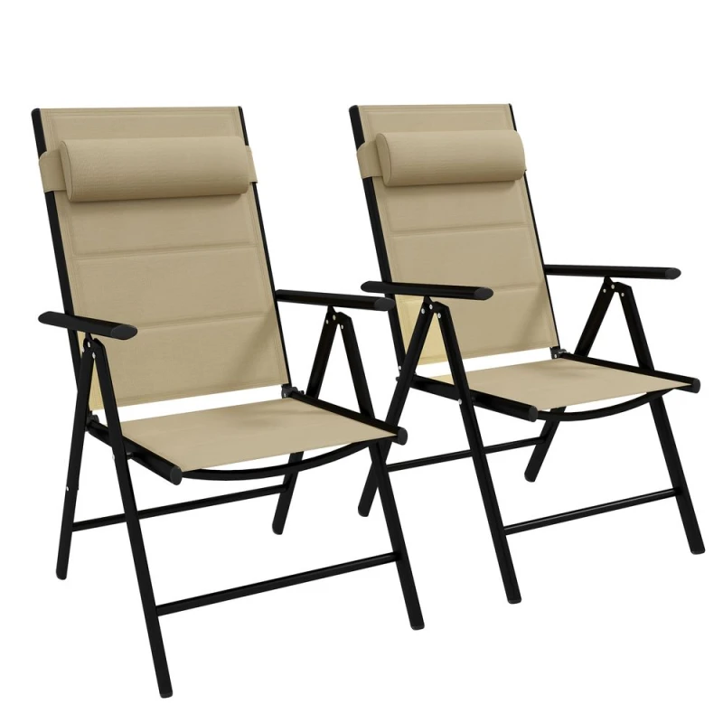 Image of Outsunny 2pc Outdoor Folding Chairs w/ Padded Seat - Khaki 84G-383V70KK