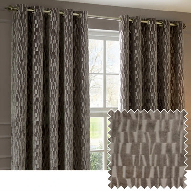 Image of Paoletti Paoletti Manhattan Velvet Eyelet Curtain Pair in Natural Size: 117cm width x 137cm drop Natural 117cm width x 137cm drop Unisex 50255323640
