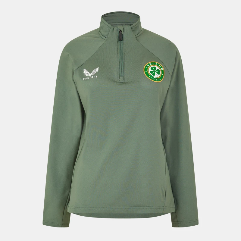 Image of Castore Ireland Quarter Zip Drill Top 2023 Womens Jolly Green female 10 (S)