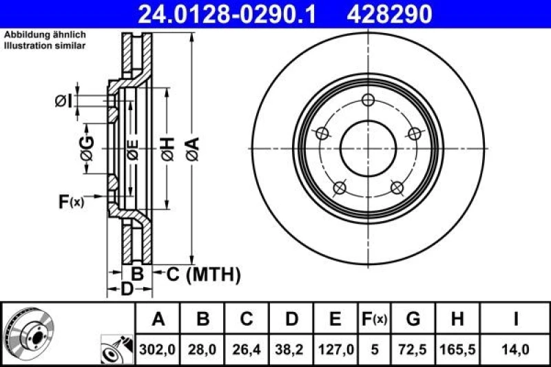 Image of Brake disc ATE 24.0128-0290.1