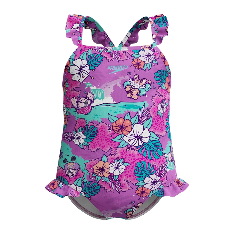 Image of Speedo Girls Learn to Swim Printed Frill Thinstrap - Multi Multi 2 - 3 Years