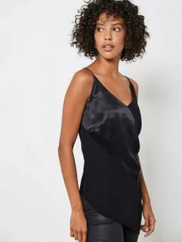 Image of Mint Velvet Asymmetric Satin Cami Top - Black