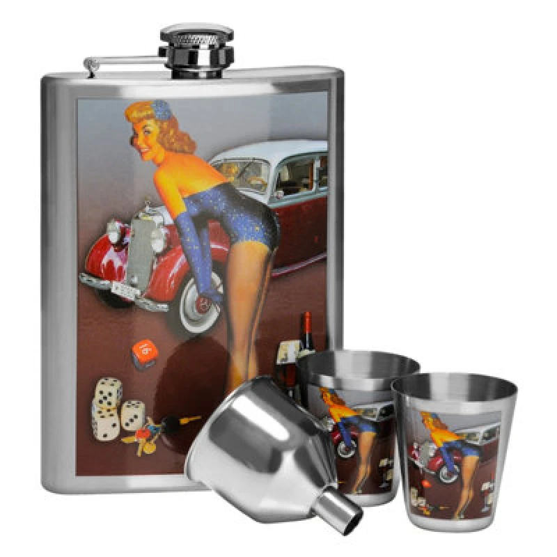 Image of Premier Housewares Pinup Hip 8Oz 2 Cups Flask Set Multi
