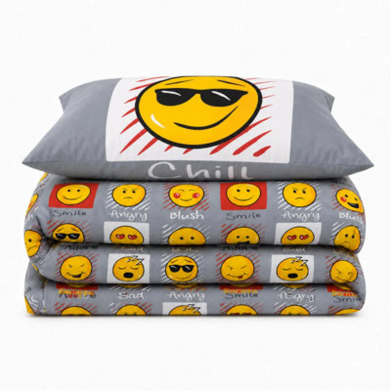 Image of Velosso Grey Expressions Duvet Cover And Pillowcase Set King