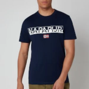 Image of Napapijri Mens Saras Solid Large Logo T-Shirt - Medieval Blue - L