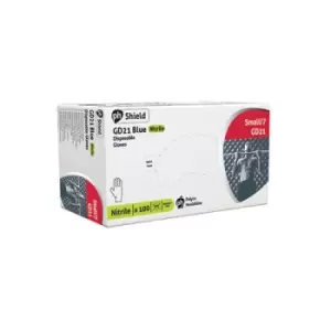 Image of Shield Powder Free Nitrile Micro Textured Disposable Gloves Small Blue (Pack of 100) GD21 Small