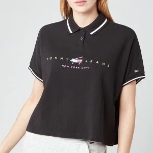 Image of Tommy Jeans Womens TJW Bxy Crop Modern Logo Polo - Black - M