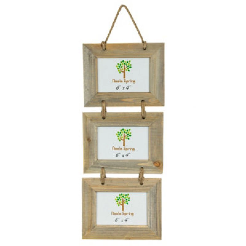 Image of Nicola Spring Rustic Wooden Hanging 3 Photo Frame - 6 X 4" - Natural