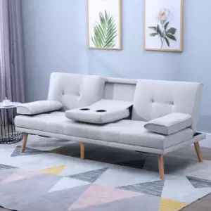Image of HOMCOM 3 Seater Sofa Bed Scandi Style Recliner With Adjustable Back And Middle Drinks Table Grey
