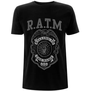 Image of Rage Against The Machine - Grey Police Badge Unisex Large T-Shirt - Black