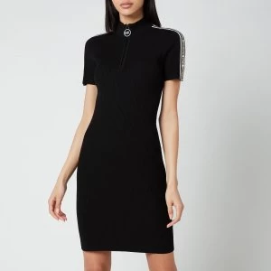 Image of Michael Kors Womens Half Zip Logo Tape Dress - Black - XS