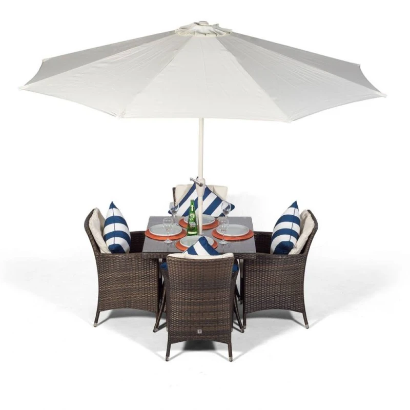 Image of Thats Furniture Savannah Square 4 Seater Rattan Patio Dining Set in Brown Brown Unisex