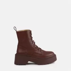 image of Missguided Lace Up Chunky Boot - Brown