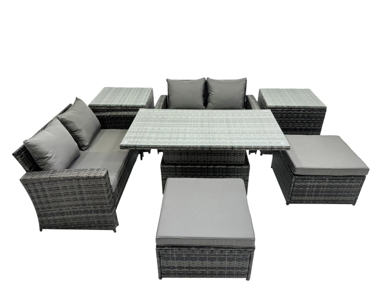 Image of Fimous Outdoor Love Sofa Set 6 Seat Rattan Garden Furniture Set & Big Stool in Dark Grey Dark Grey Unisex