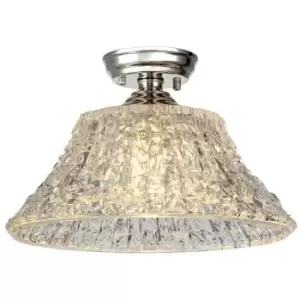 image of Luminosa Talisa Flush Ceiling Lamp E27 With Round 38cm Patterned Glass Shade Polished Nickel, Clear