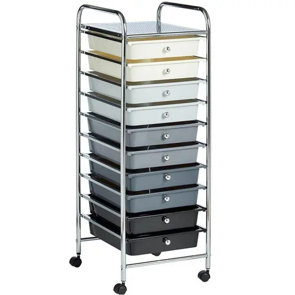 image of VonHaus VonHaus Storage Trolley, 10 Drawer Black Wheeled - Multi One Size