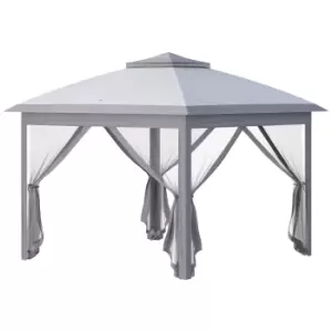 Image of Outsunny 11' x 11' Pop Up Canopy, Double Roof Foldable Canopy Tent with Zippered Mesh Sidewalls, Height Adjustable and Carrying Bag, Event Tent Beige