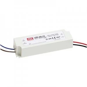 image of Mean Well LPV-20-12 LED transformer Constant voltage 20 W 0 - 1.67 A 12 V DC not dimmable, Surge protection