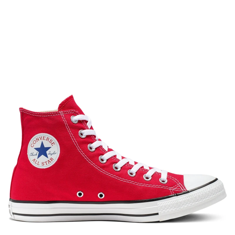 Image of Mens Converse All Star Hi Red Canvas Trainers In Red / White, 6.5