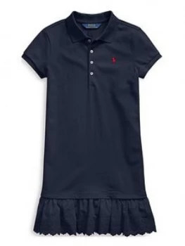 Image of Ralph Lauren Girls Stripe Polo Ruffle Hem Dress, Navy, Size 8-10 Years, M, Women