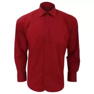 Image of SOLS Mens Brighton Long Sleeve Fitted Work Shirt (4XL) (Burgundy)