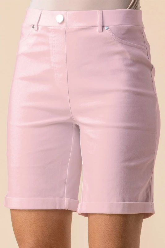 Image of Roman Womens Elastic Waist Turn Up Stretch Shorts in Pink Size: 20 Pink Female 20