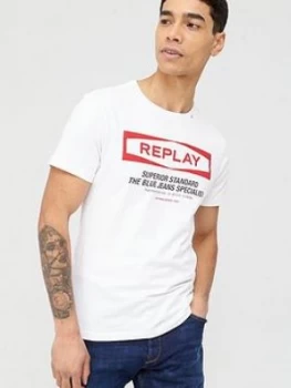 Image of Replay Superior Standard Logo T-Shirt - White, Size XL, Men