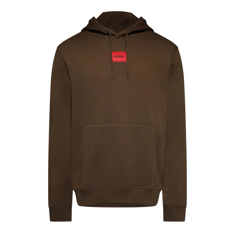 Image of Hugo Daratschi Cotton Terry Hoodie with Logo Label Brown male XS