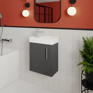 image of Nuie Vault Wall Hung 1-Door Vanity Unit with Basin 400mm Wide - Gloss Grey